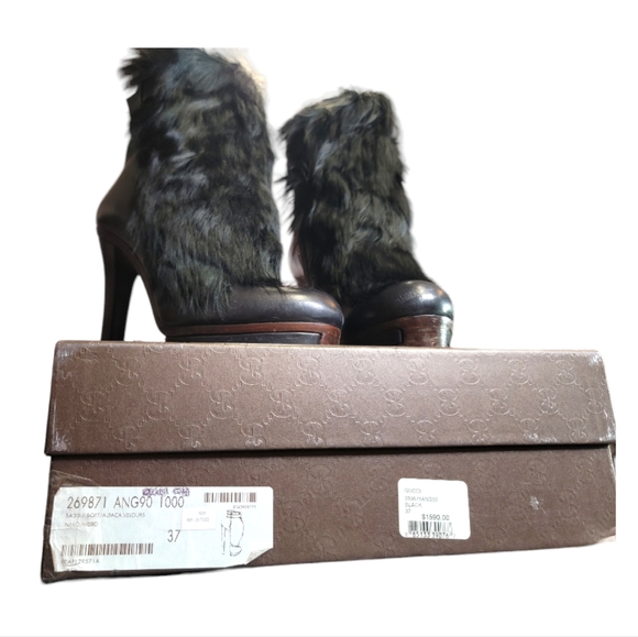GUCCI Alpaca Fur Saddle Boots Black Leather Size 37 - Picture 2 of 2